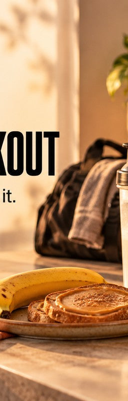 Banana, toast, a shaker and XWERKS Grow for an evening workout snack