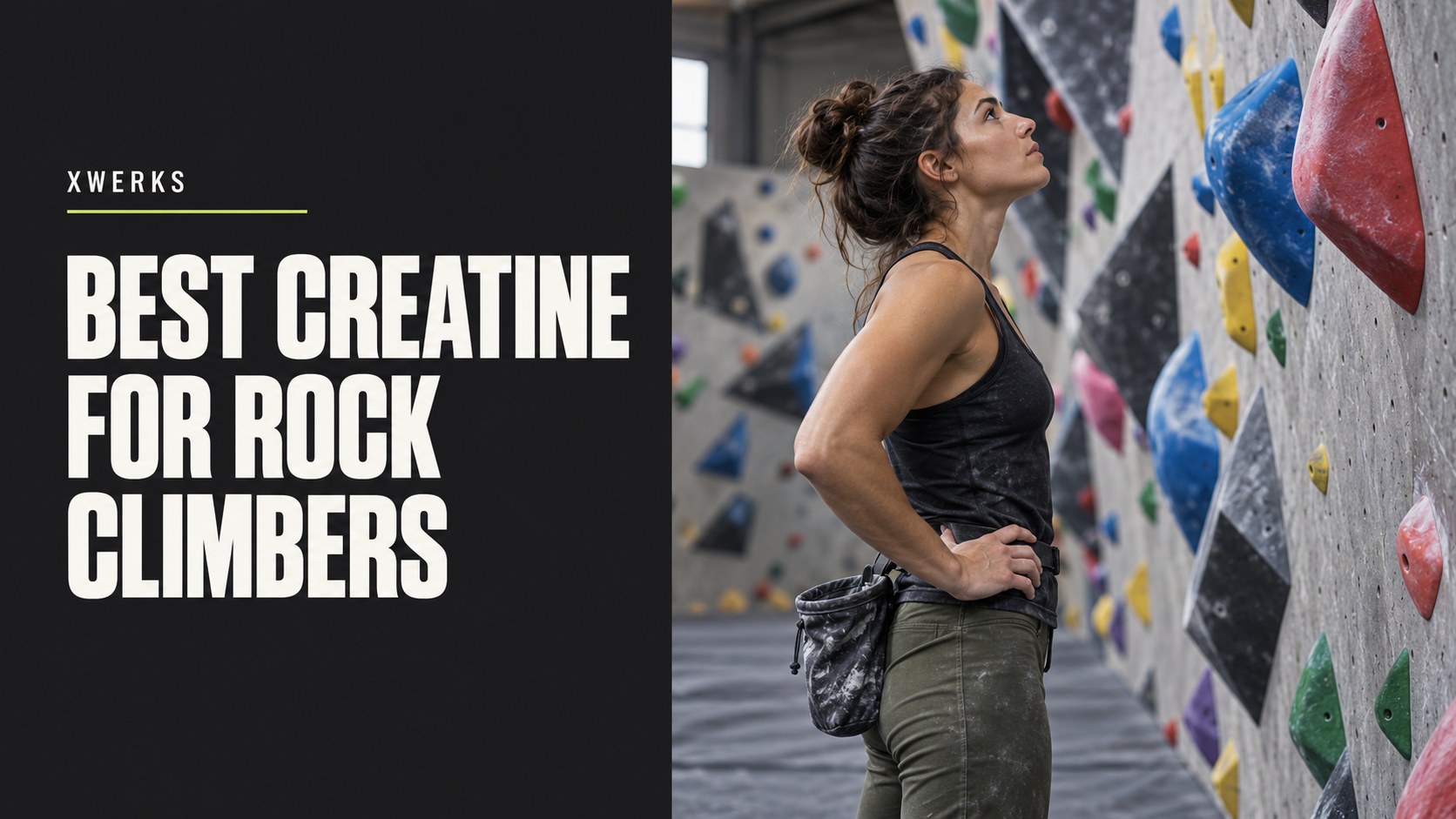 Best creatine for rock climbers title beside a climber studying a bouldering route.