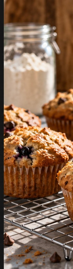 Best protein for baking title beside muffins and baking ingredients.