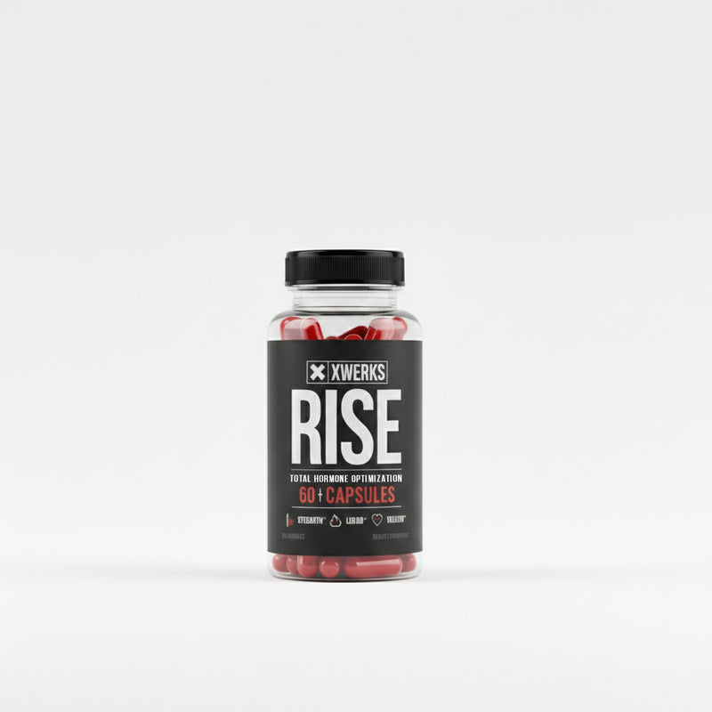 XWERKS Rise capsule bottle with a black label.